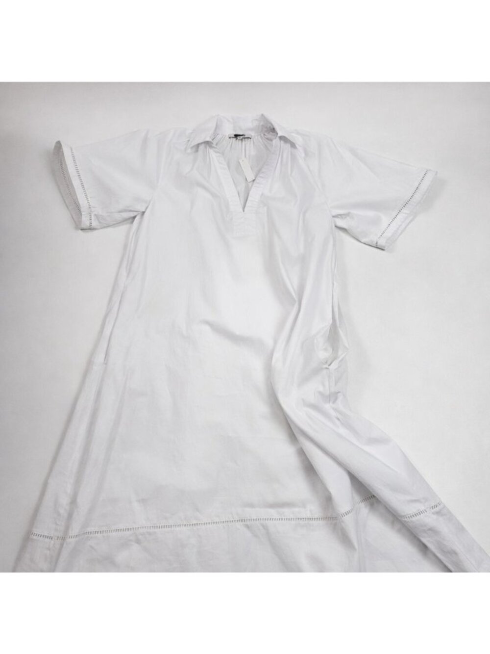 Madewell Poplin Splitneck Midi Shirtdress White XXS Lined Minimalist 100% Cotton - Picture 14 of 16